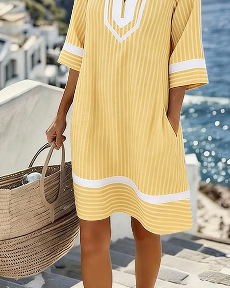 Women's Striped Mini Dress – Relaxed Short Sleeve Summer Dress