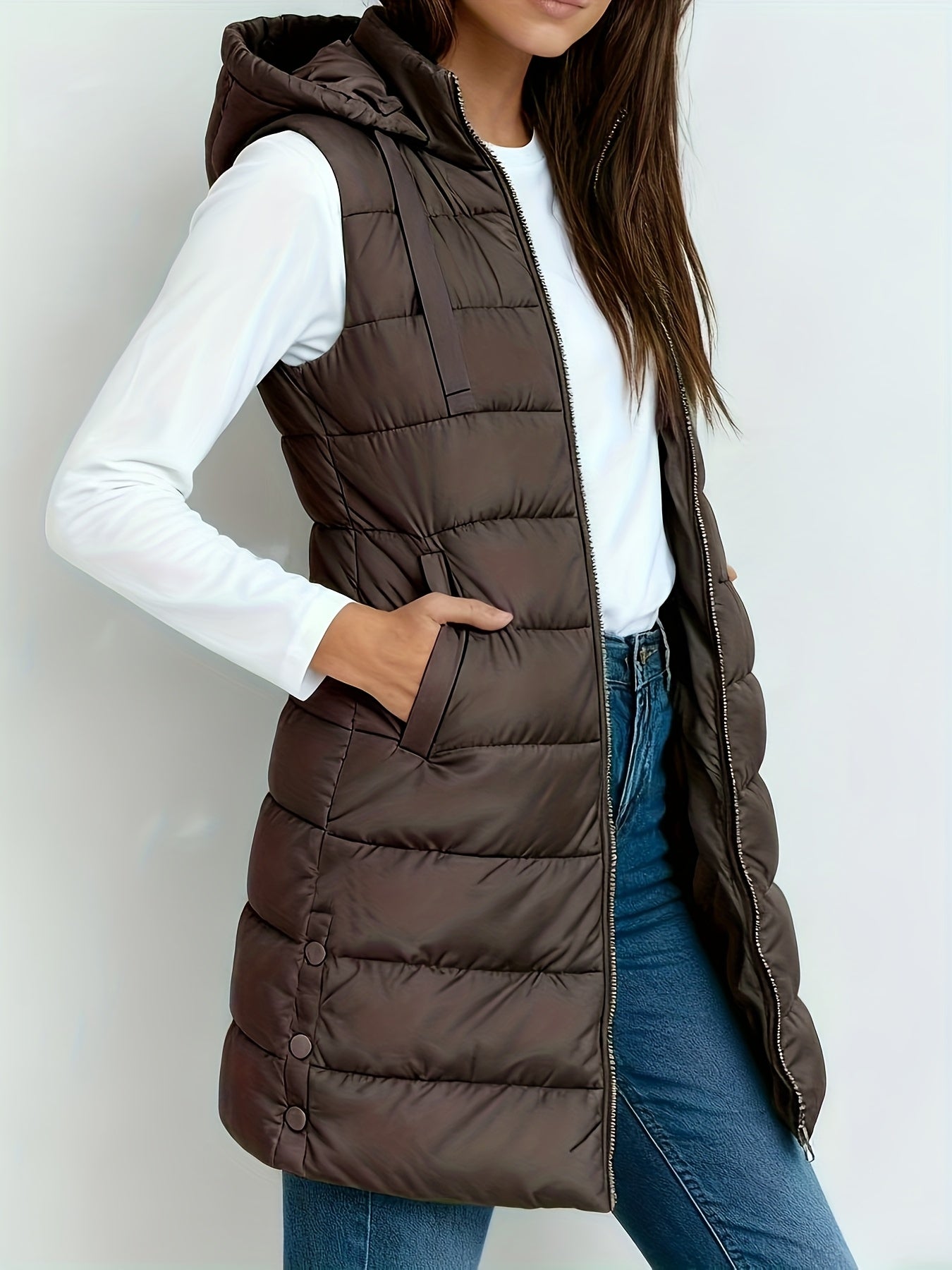 Women's Long Quilted Vest – Sleeveless Puffer Gilet