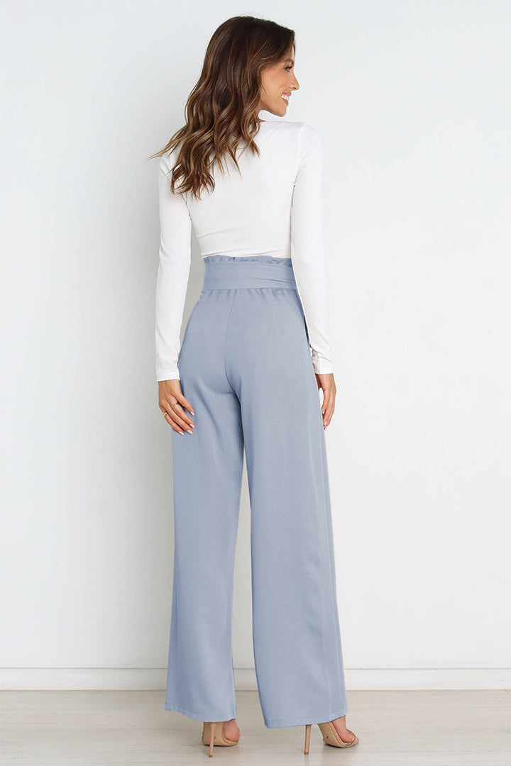 Women's Paperbag Waist Trousers – High Waist Bow Detail Wide Leg Pants