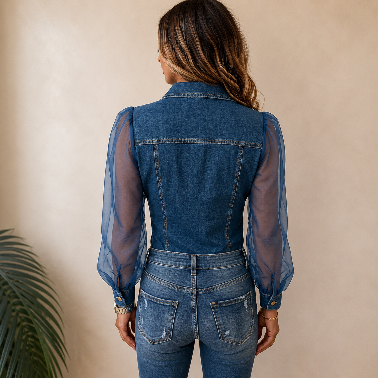 Women's Denim Look Blouse – Collared Long Sleeve Shirt Blouse