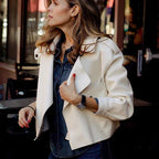 Women's Cropped Faux Leather Jacket – Retro Zip-Up Biker Jacket