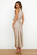Women's Asymmetrical Neck Midi Dress – Fitted Formal Occasion Dress