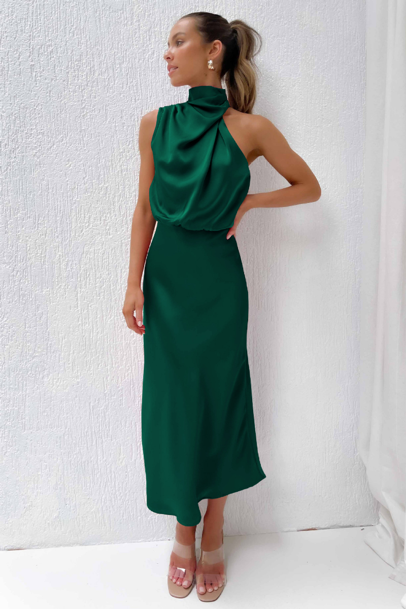 Women's Asymmetrical Neck Midi Dress – Fitted Formal Occasion Dress