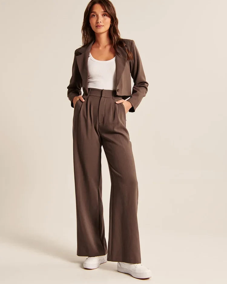 Women's Tailored Wide Leg Trousers – High Waist Dress Pants