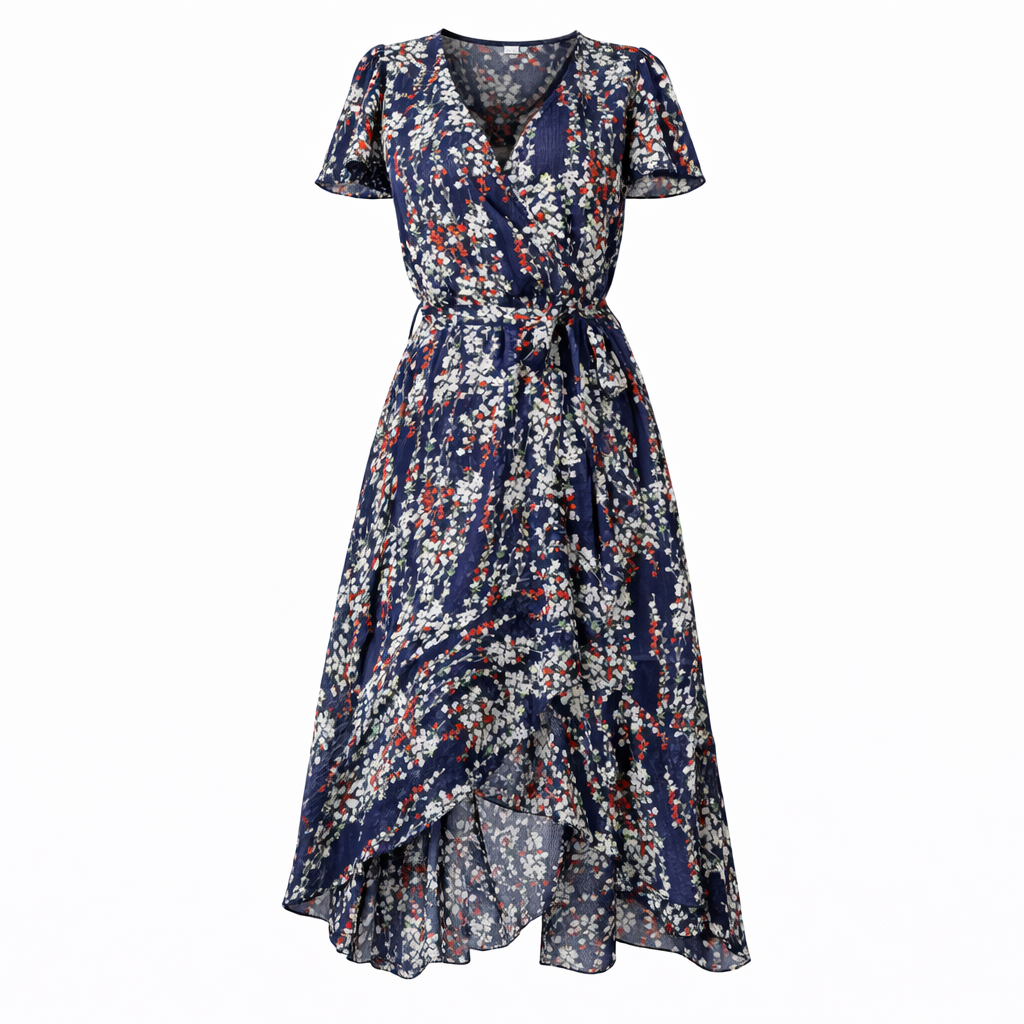 Women's Floral Wrap Dress – Belted Midi Dress