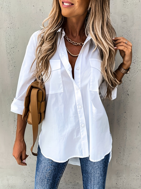 Women's Button Front Blouse – Classic Long Sleeve Everyday Blouse