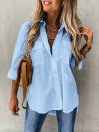 Women's Button Front Blouse – Classic Long Sleeve Everyday Blouse