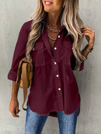 Women's Button Front Blouse – Classic Long Sleeve Everyday Blouse