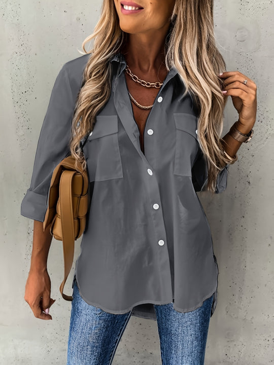 Women's Button Front Blouse – Classic Long Sleeve Everyday Blouse
