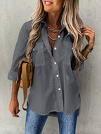 Women's Button Front Blouse – Classic Long Sleeve Everyday Blouse
