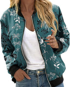 Women's Floral Zip Bomber Jacket – Lightweight Spring Jacket