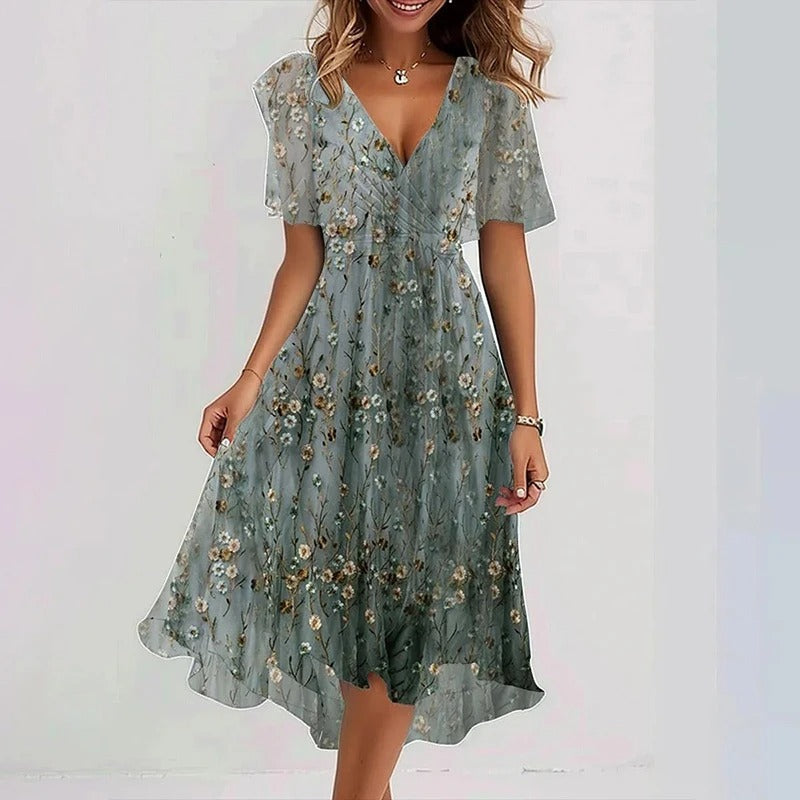 Women's Printed Midi Dress – Flowy Day-to-Night Dress