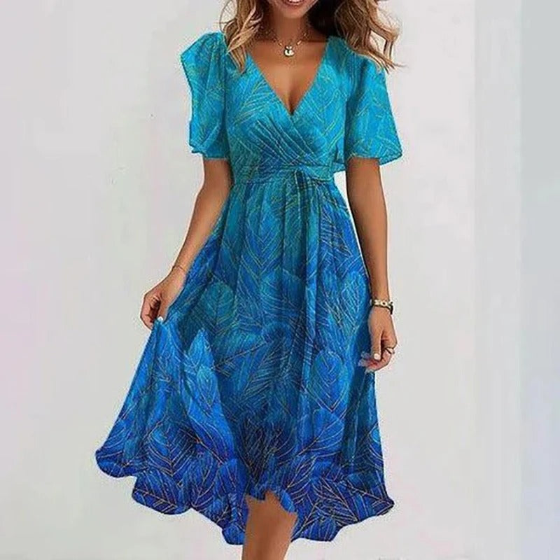 Women's Printed Midi Dress – Flowy Day-to-Night Dress