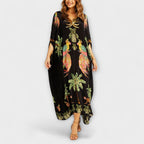 Women's Asymmetrical Maxi Dress – Tropical Print Dress – Linda