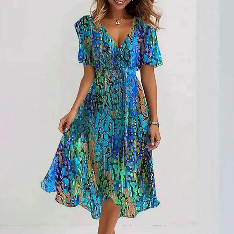 Women's Printed Midi Dress – Flowy Day-to-Night Dress