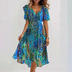 Women's Printed Midi Dress – Flowy Day-to-Night Dress