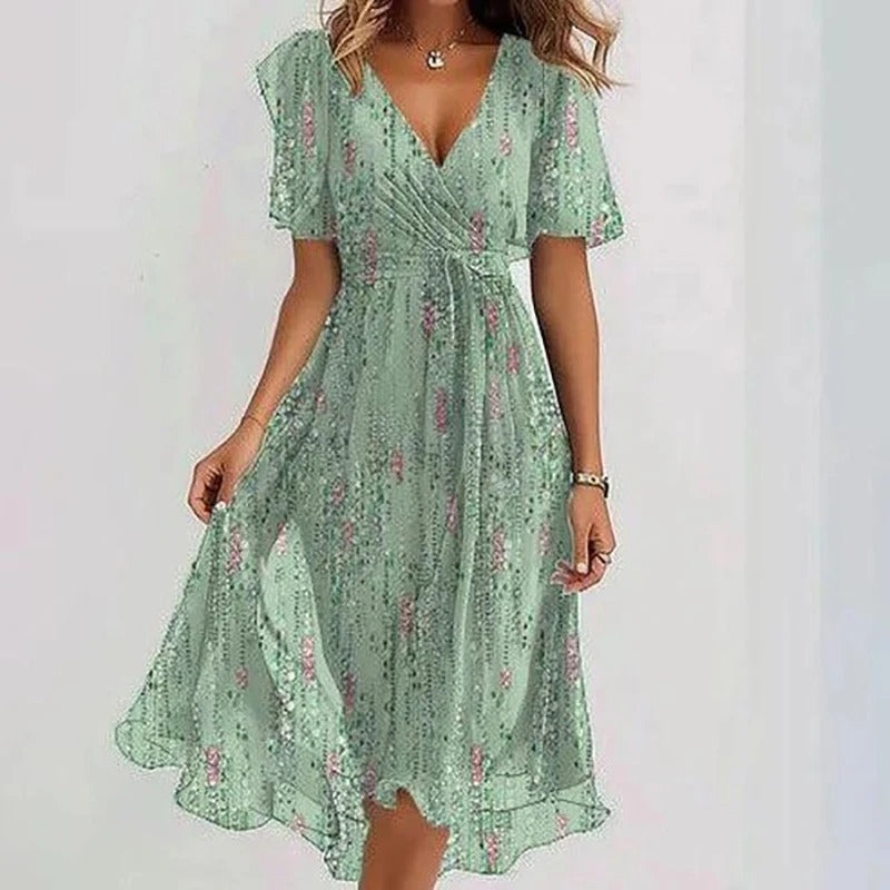 Women's Printed Midi Dress – Flowy Day-to-Night Dress