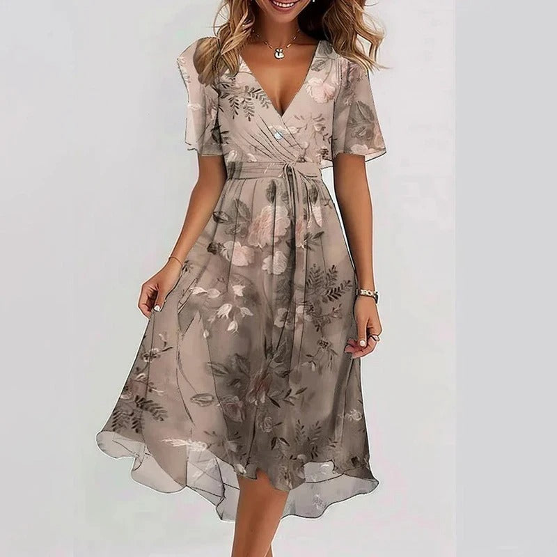 Women's Printed Midi Dress – Flowy Day-to-Night Dress