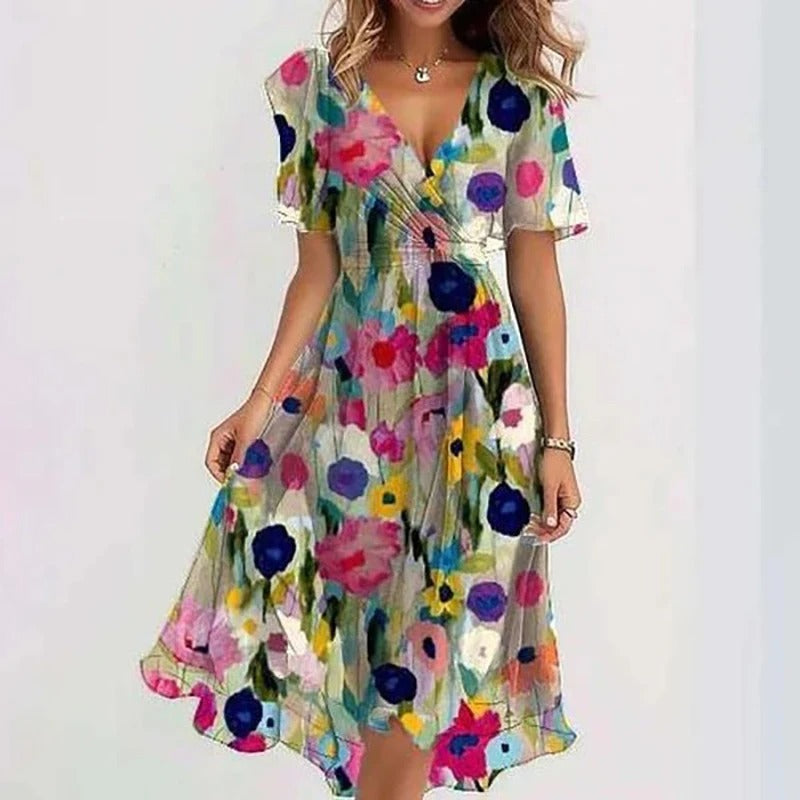 Women's Printed Midi Dress – Flowy Day-to-Night Dress