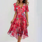 Women's Printed Midi Dress – Flowy Day-to-Night Dress