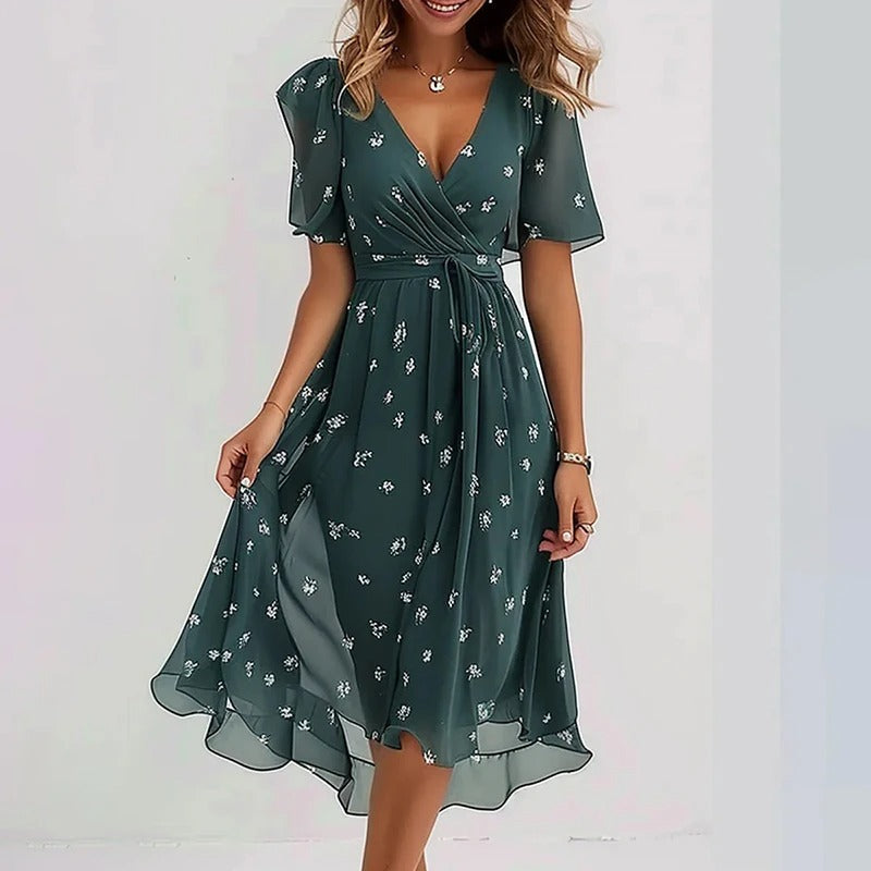 Women's Printed Midi Dress – Flowy Day-to-Night Dress
