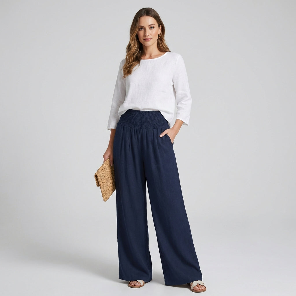 Women's High Waist Palazzo Pants – Wide Leg Elastic Waist Trousers