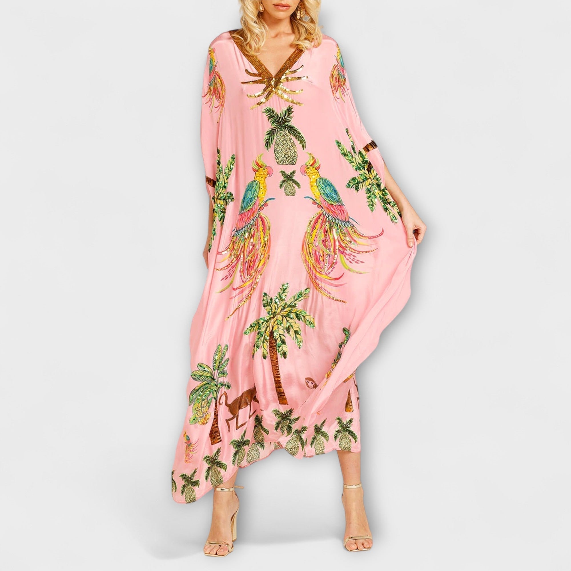 Women's Asymmetrical Maxi Dress – Tropical Print Dress – Linda