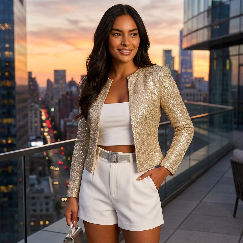 Women's Sequin Blazer – Open Front Party Blazer – Scarlett