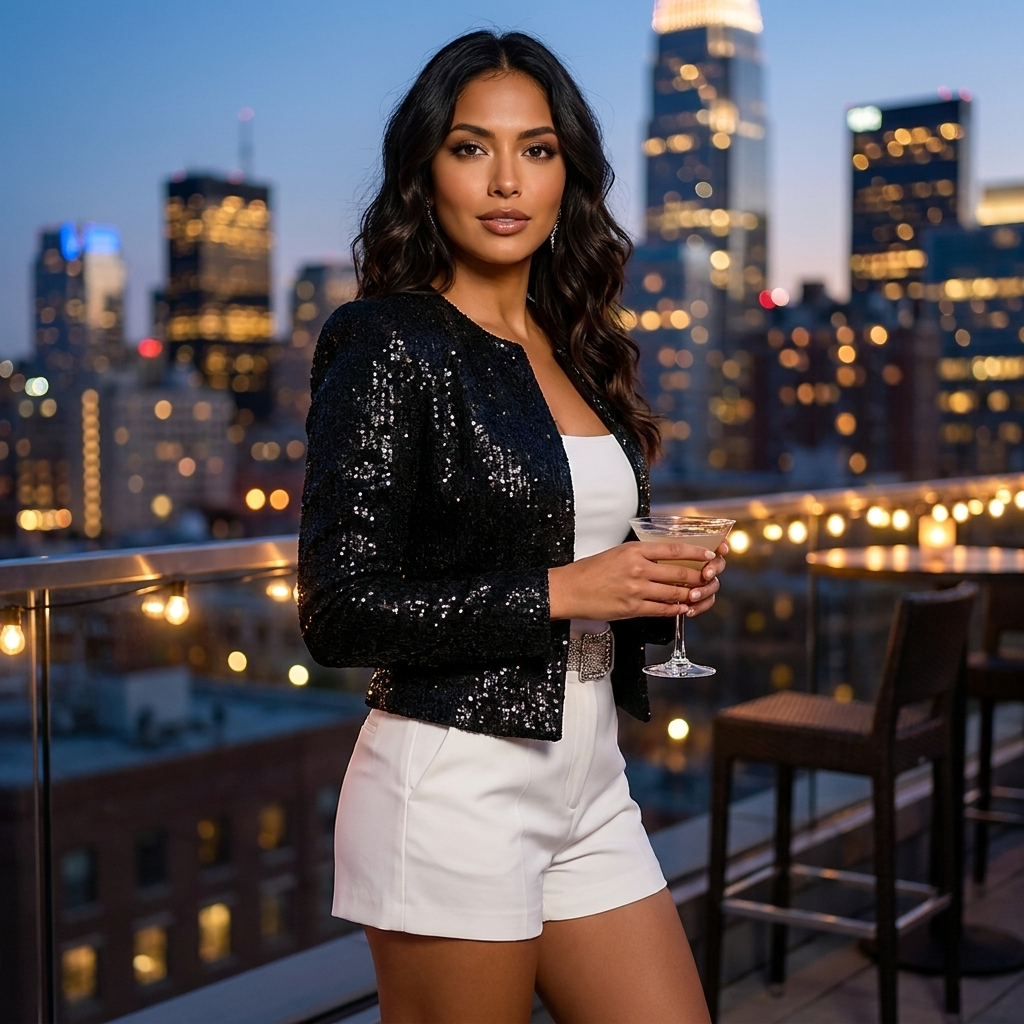 Women's Sequin Blazer – Open Front Party Blazer – Scarlett