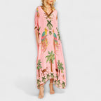 Women's Asymmetrical Maxi Dress – Tropical Print Dress – Linda