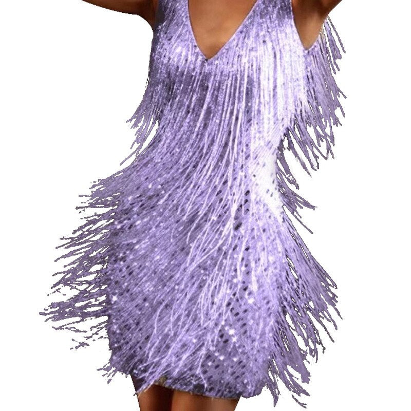 Women's Fringe Cocktail Mini Dress – Shimmer Fitted Party Dress
