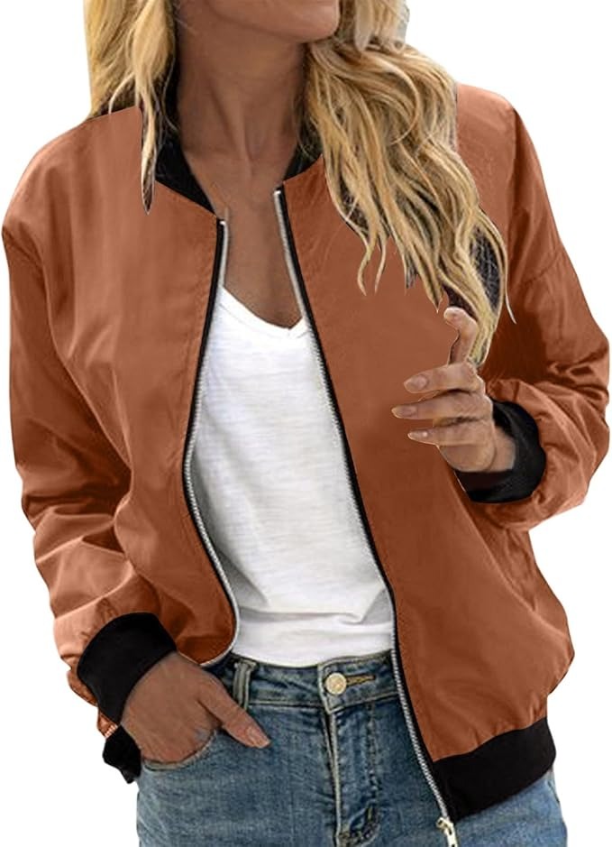 Women's Floral Zip Bomber Jacket – Lightweight Spring Jacket