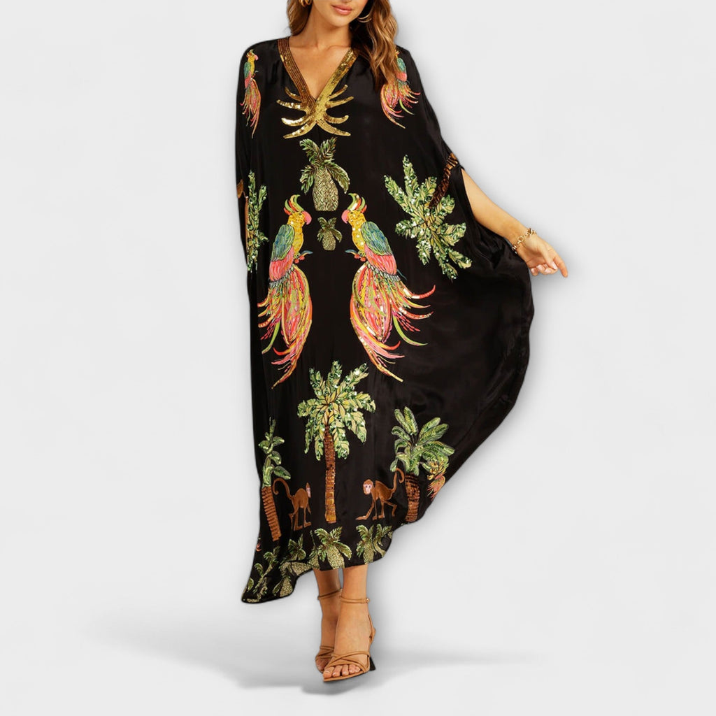 Women's Asymmetrical Maxi Dress – Tropical Print Dress – Linda