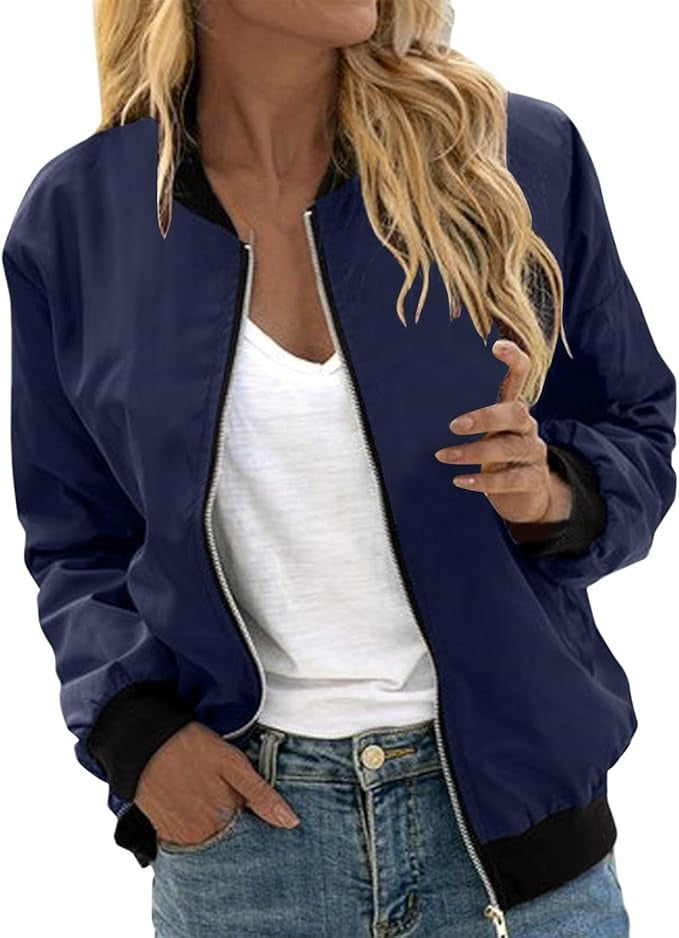 Women's Floral Zip Bomber Jacket – Lightweight Spring Jacket