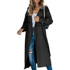 Women's Double-Breasted Trench Coat – Long Lapel Button Front Coat