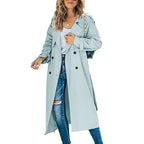 Women's Double-Breasted Trench Coat – Long Lapel Button Front Coat