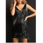 Women's Fringe Cocktail Mini Dress – Shimmer Fitted Party Dress