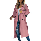 Women's Double-Breasted Trench Coat – Long Lapel Button Front Coat
