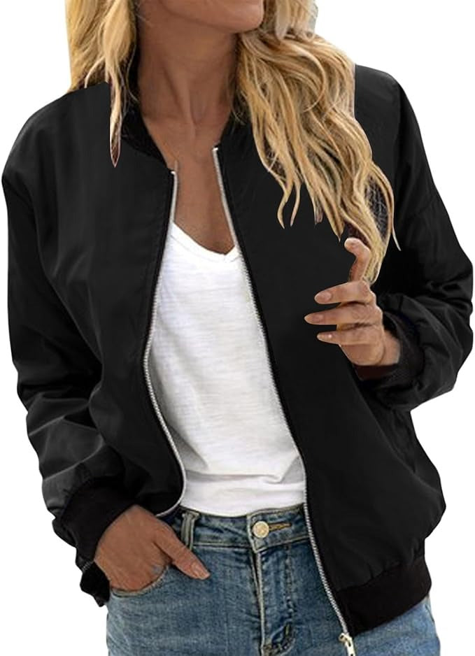 Women's Floral Zip Bomber Jacket – Lightweight Spring Jacket