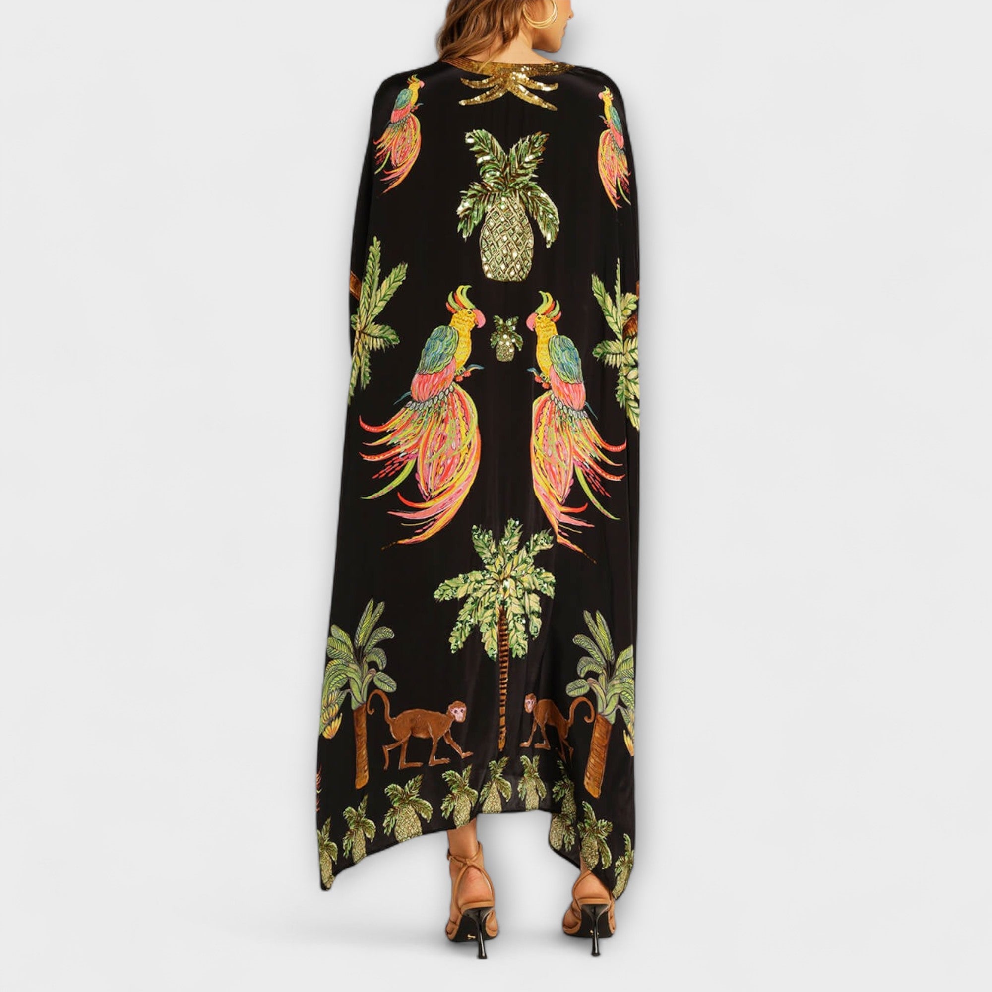 Women's Asymmetrical Maxi Dress – Tropical Print Dress – Linda