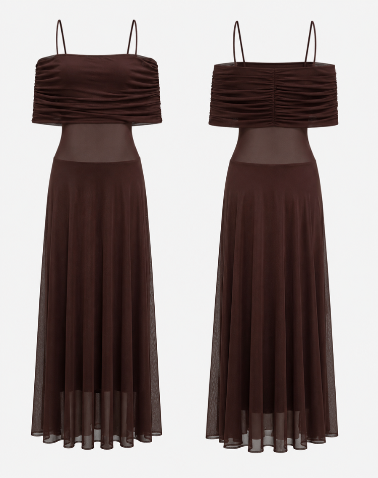 Women's Shimmer Draped Maxi Dress – Flowy Formal Evening Dress