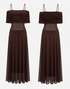 Women's Shimmer Draped Maxi Dress – Flowy Formal Evening Dress