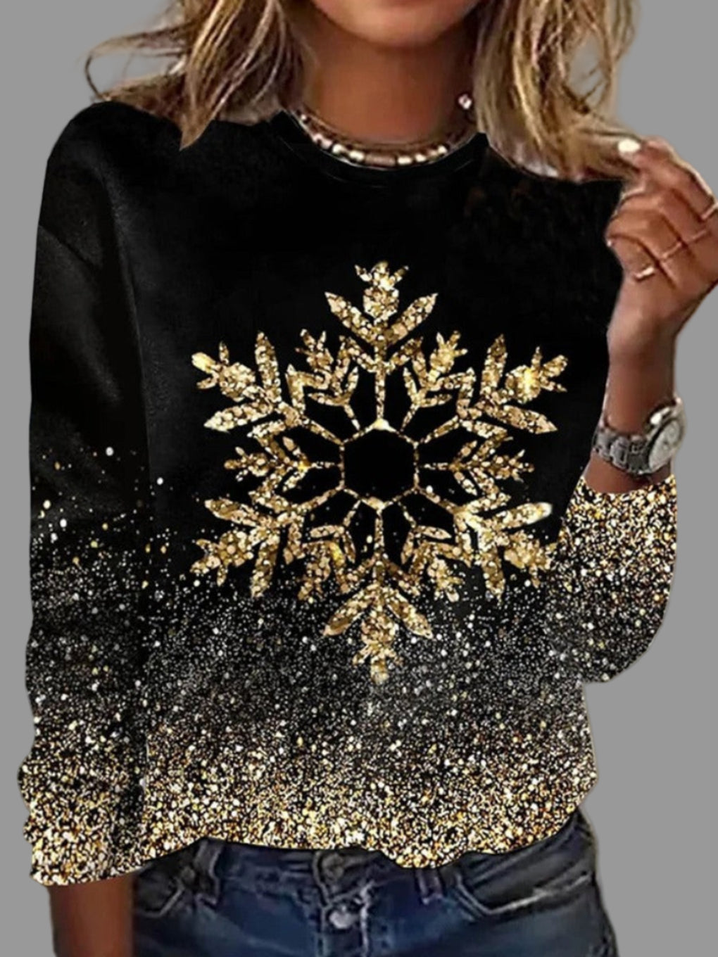 Women's Christmas Sweater – Golden Snowflake Holiday Sweater