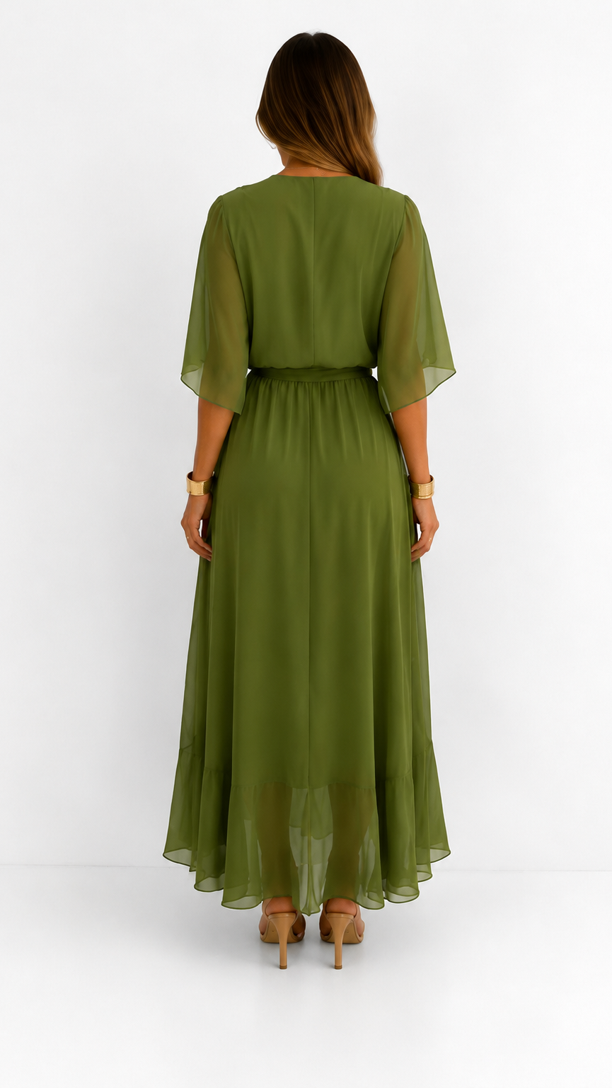 Women's Chiffon Wrap Dress – V-Neck Tie Waist Flowy Occasion Dress