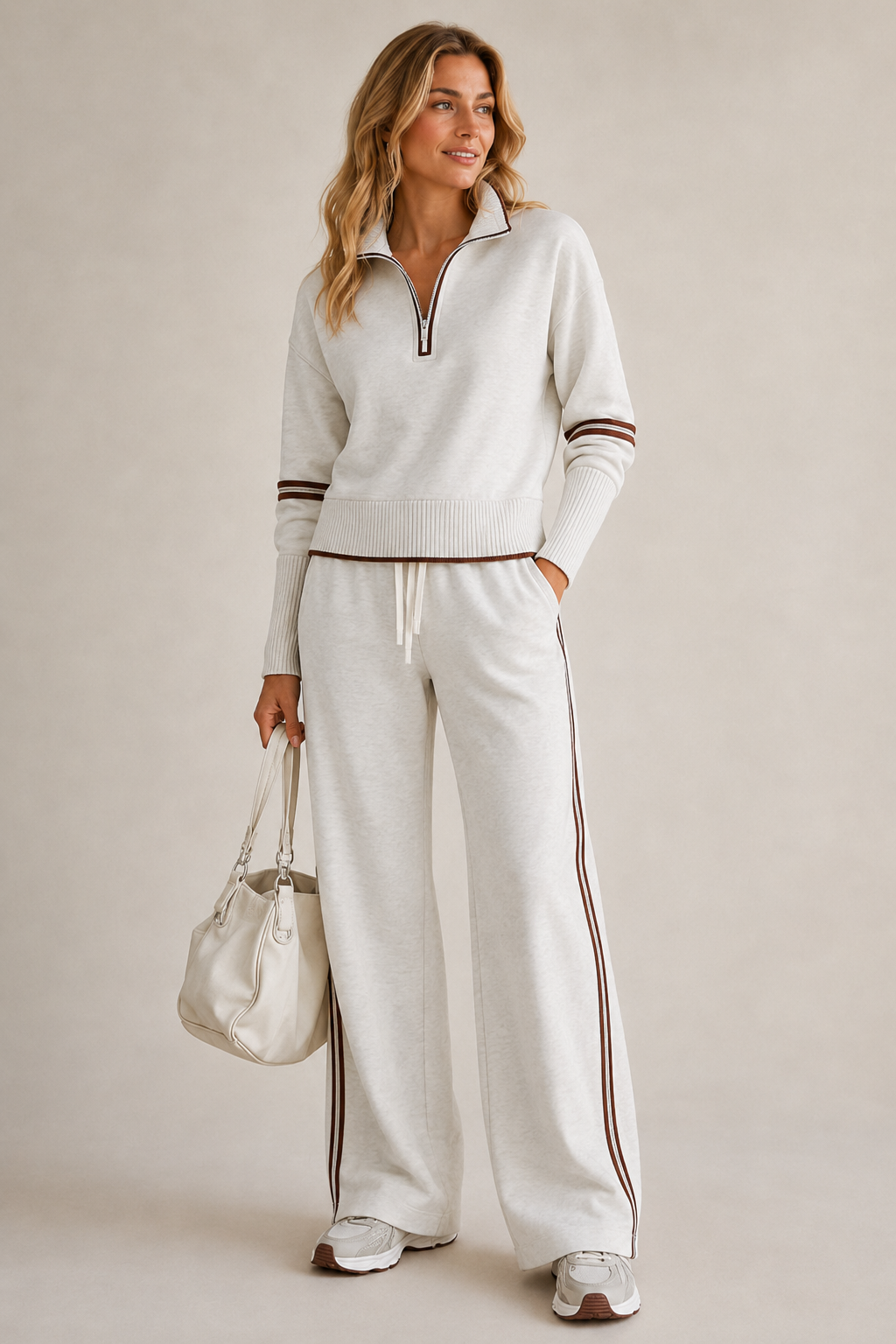 Women's Wide Leg Sweat Set – Half-Zip Lounge Set