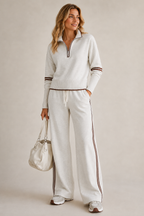 Women's Wide Leg Sweat Set – Half-Zip Lounge Set