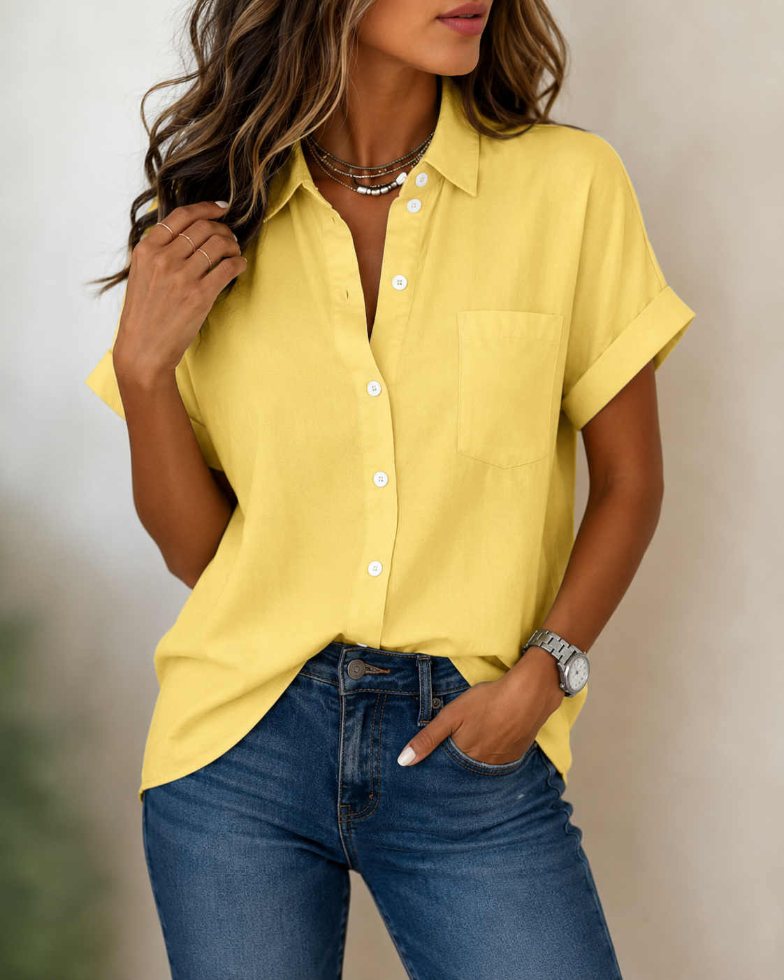 Women's Button Front Blouse – Relaxed Flowy Everyday Shirt Blouse