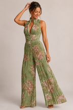 Women's Halter Wide Leg Jumpsuit – Pleated Occasion Jumpsuit