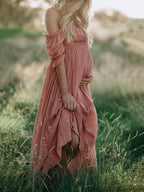 Women's Maternity Maxi Dress – Short Sleeve Baby Bump Dress