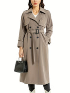 Women's Belted Long Trench Coat – Wide Lapel Classic Overcoat